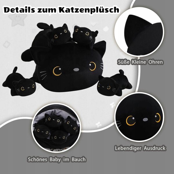 Plush nero gatto 5in1 con cuccioli morbida bamboletta regalo