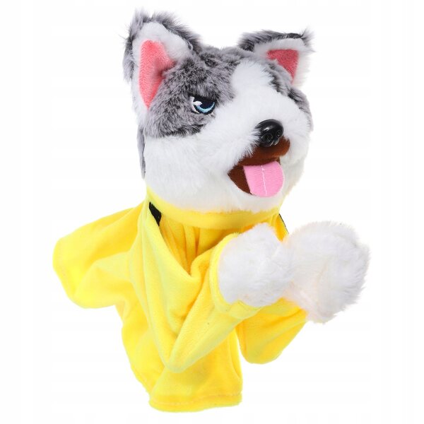 Eine hundeförmige Puppe aus Plüsch und Baumwolle, ein Lernspielzeug für Kinder