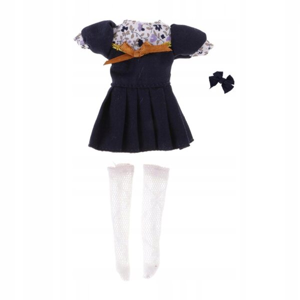 Dunkelblaues Kleid mit Schleife und Socken für Blythe 20 cm Puppe