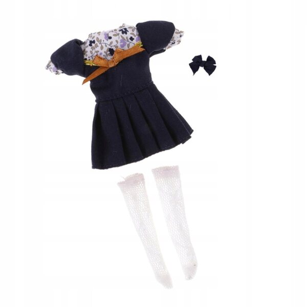 Dunkelblaues Kleid mit Schleife und Socken für Blythe 20 cm Puppe