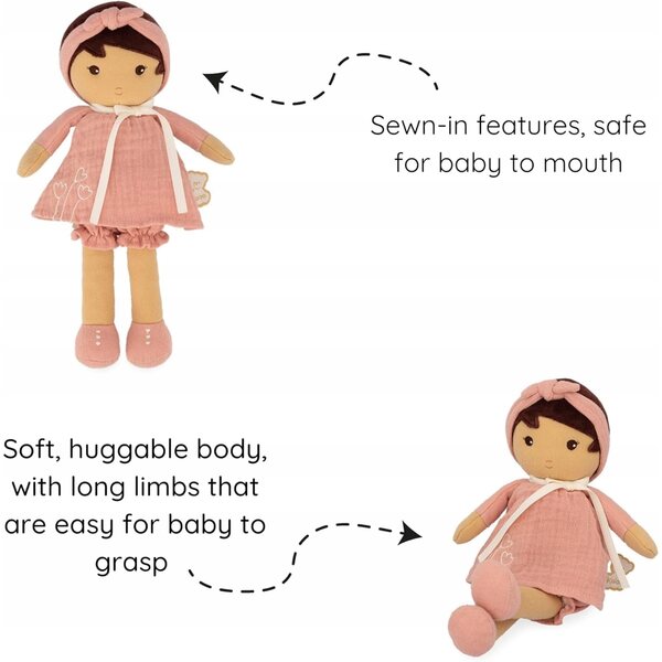 Bambola di Stoffa Amandine 32 cm con Vestito Rosa per Neonati e Bambini