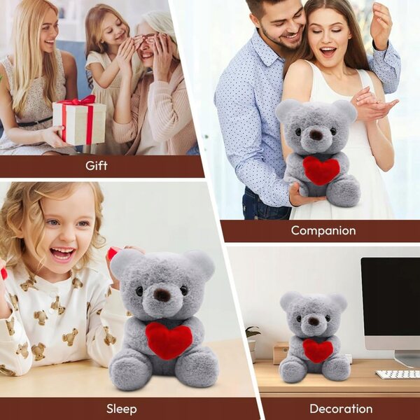 Fouvin Teddybär mit Herz 23 cm, perfektes Geschenk für Kinder ab 3 Jahren