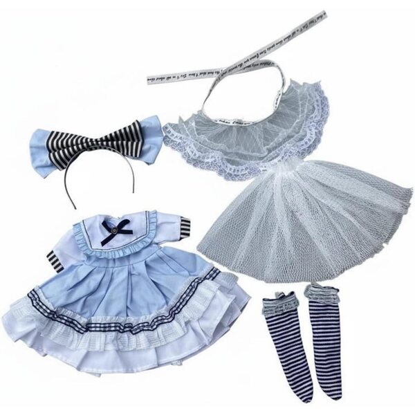 Lolita-Kleidung für 1/6 BJD-Puppen – elegantes und komplettes blaues Dienstmädchen-Outfit