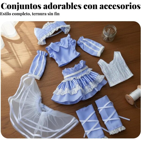 Lolita-Kleidung für 1/6 BJD-Puppen – elegantes und komplettes blaues Dienstmädchen-Outfit