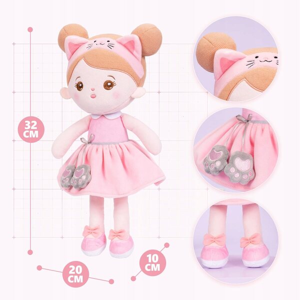 Bambola Morbida per Neonati con Gattino 32 cm - Giocattolo Morbido per Bambini 3+