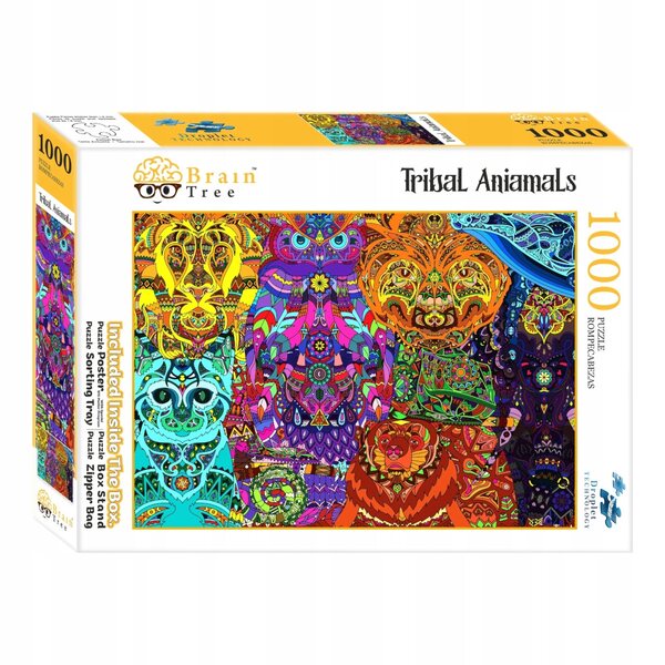Brain Tree Tribal Animals Puzzle 1000 Teile mit Poster und Zubehör