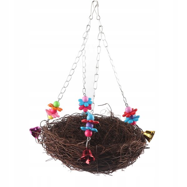 Hanging Bird Nest Cage with Bells for Parrots and Medium Birds