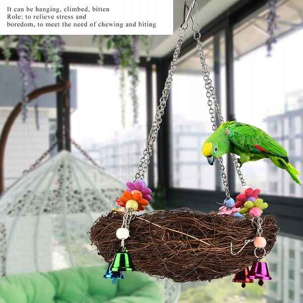 Hanging Bird Nest Cage with Bells for Parrots and Medium Birds
