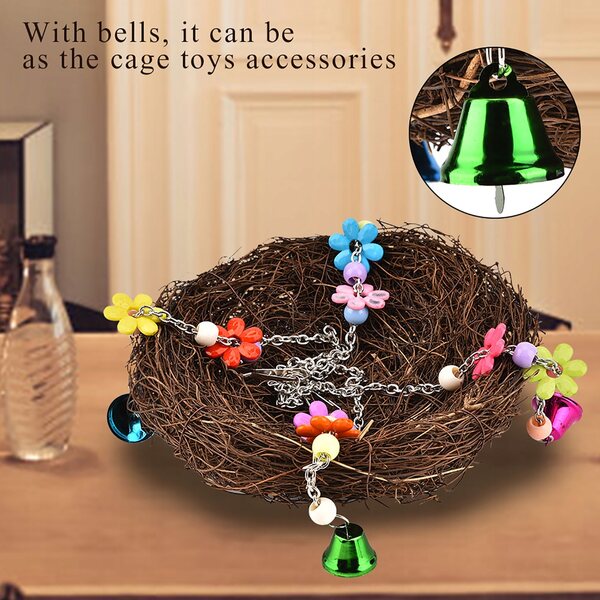 Hanging Bird Nest Cage with Bells for Parrots and Medium Birds