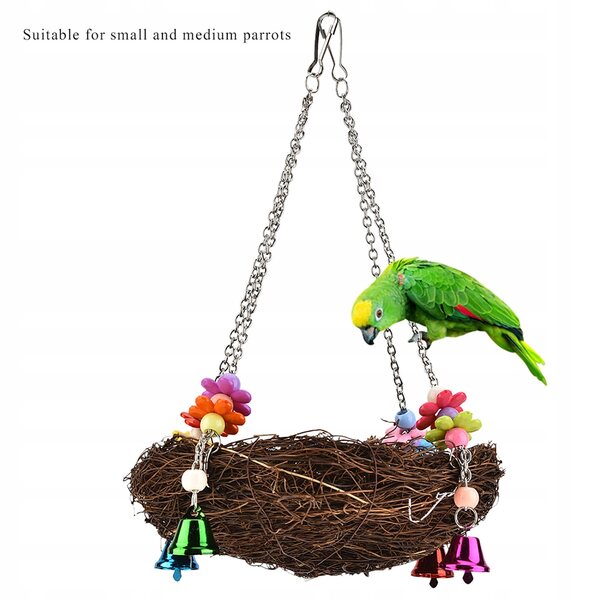 Hanging Bird Nest Cage with Bells for Parrots and Medium Birds