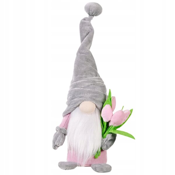 Gnom decorativo con barba bianca e tulipani, regalo perfetto per la Festa della Mamma