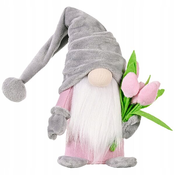 Gnom decorativo con barba bianca e tulipani, regalo perfetto per la Festa della Mamma