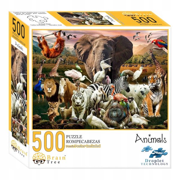 Brain Tree Animals Puzzle 500 Teile mit hochwertigem Druck und Zubehör