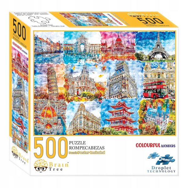 Brain Tree Puzzle 500 Teile mit farbigen Denkmälern, hoher Qualität und einzigartigen Details