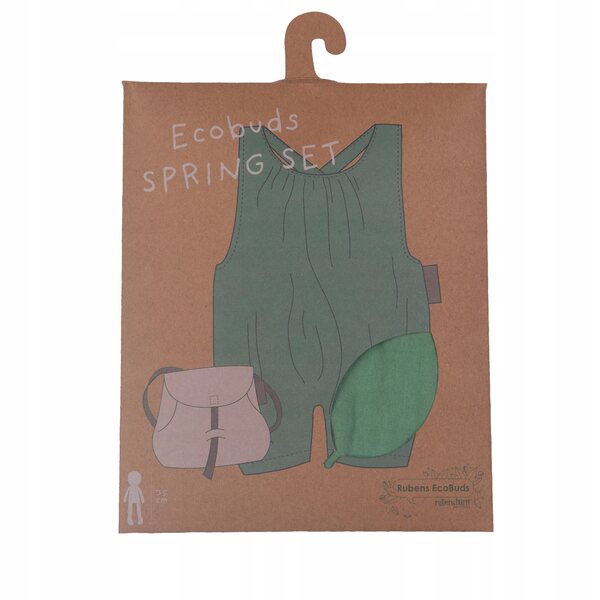 Ubranka EcoBuds für Rubens Barn Puppen-Frühlingsset mit beigem Overall und Rucksack
