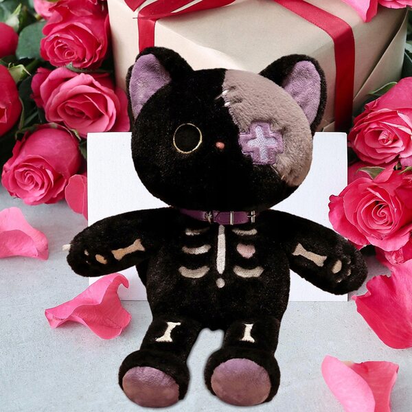 Peluche scheletro gatto 39 cm morbido decorativo per casa e regalo originale