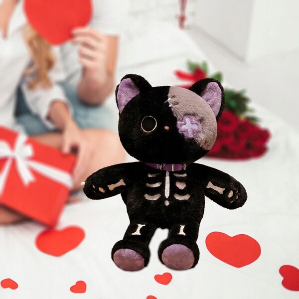 Peluche scheletro gatto 39 cm morbido decorativo per casa e regalo originale