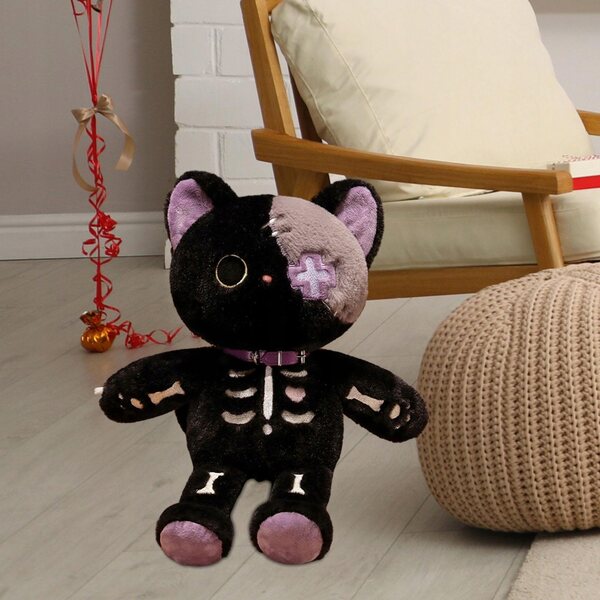 Peluche scheletro gatto 39 cm morbido decorativo per casa e regalo originale