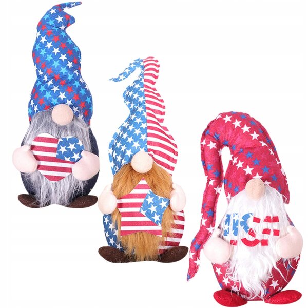 Set mit 3 farbenfrohen patriotischen Zwergenfiguren für Partydekorationen zum 4. Juli