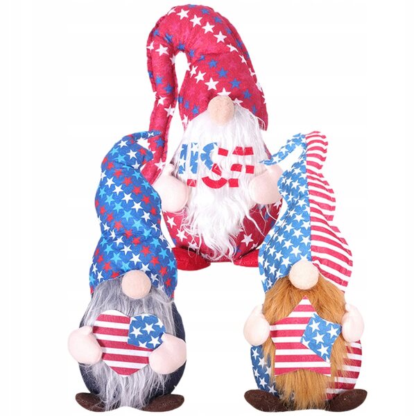 Set mit 3 farbenfrohen patriotischen Zwergenfiguren für Partydekorationen zum 4. Juli