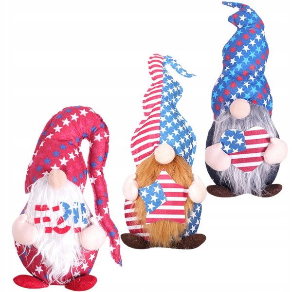 Set mit 3 farbenfrohen patriotischen Zwergenfiguren für Partydekorationen zum 4. Juli