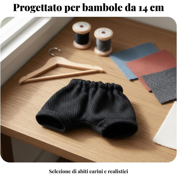 Salopette Jeans e Shorts Nero per Bambole 14 cm - Abiti Morbidi MotiveTech