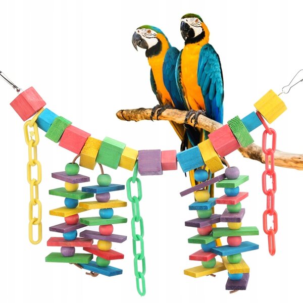 Giocattolo colorato in legno e plastica per uccelli, da appendere e mordere