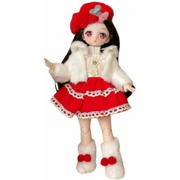 Costume Natale Bambola 30 cm - Abito Festivo Rosso con Cappello e Stivali
