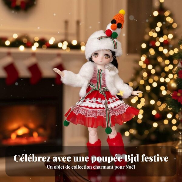Costume Natale Bambola 30 cm - Abito Festivo Rosso con Cappello e Stivali