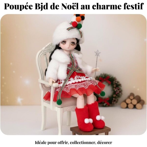 Costume Natale Bambola 30 cm - Abito Festivo Rosso con Cappello e Stivali