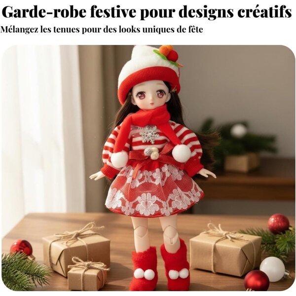 Costume Natale Bambola 30 cm - Abito Festivo Rosso con Cappello e Stivali