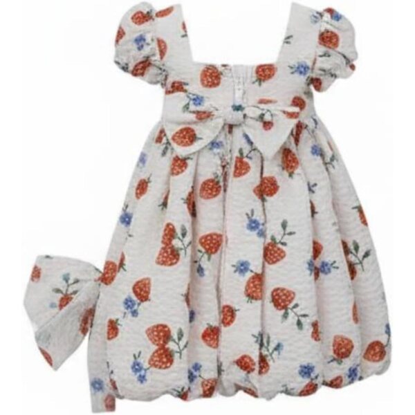 Abito Principessa Fragole per Bambola BJD 30cm Rosso con Fiocchi e Fascia