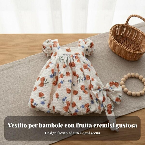 Abito Principessa Fragole per Bambola BJD 30cm Rosso con Fiocchi e Fascia