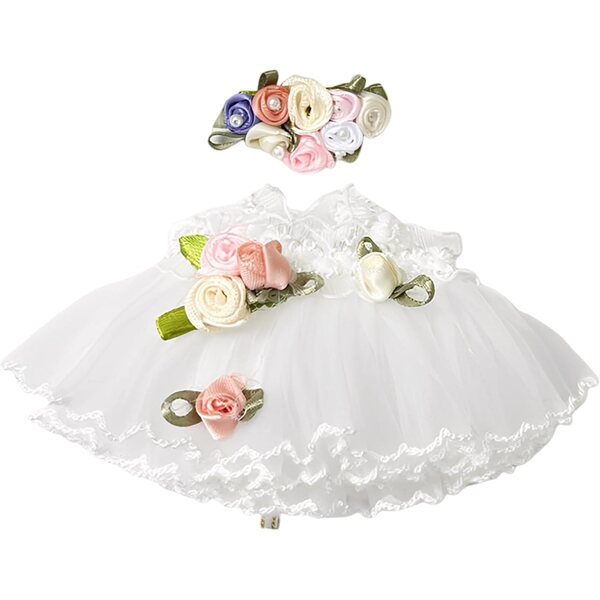 Vestito da bambola bianco da sposa floreale con fermaglio, 10 cm