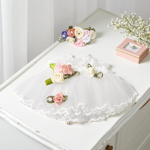 Vestito da bambola bianco da sposa floreale con fermaglio, 10 cm