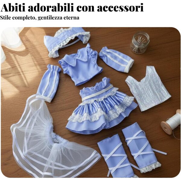 predolo Outfit Lolita per Bambole BJD 1/6 - Set Salopette Denim e Abiti Eleganti