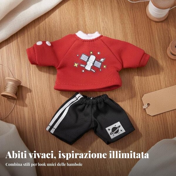 Set Felpa e Pantaloni per Bambole OB11 BJD 1/12 – Design Carino Azzurro Orso+Studioso