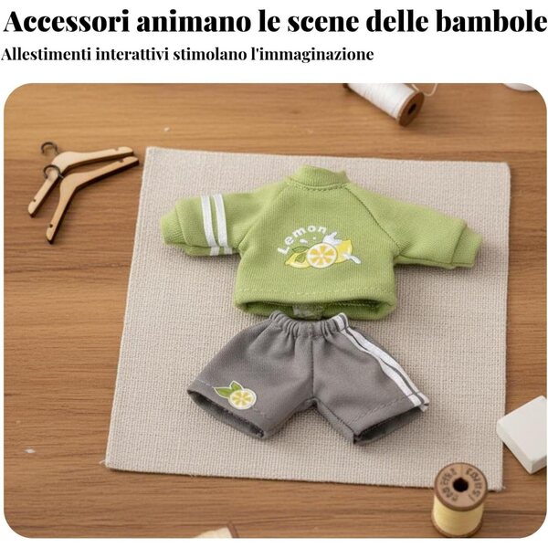 Set Felpa e Pantaloni per Bambole OB11 BJD 1/12 – Design Carino Azzurro Orso+Studioso
