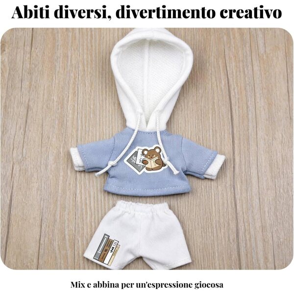 Set Felpa e Pantaloni per Bambole OB11 BJD 1/12 – Design Carino Azzurro Orso+Studioso