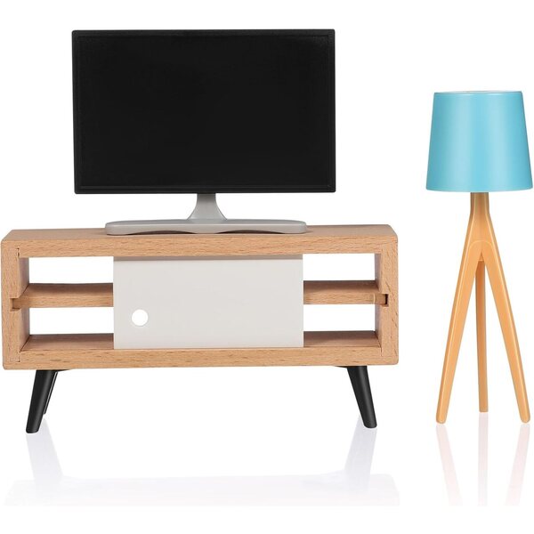 Sewroro Puppenhaus-Miniaturmöbelset: Fernseher, TV-Schrank und blaue Lampe