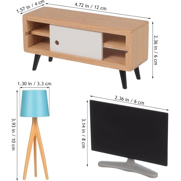 Sewroro Puppenhaus-Miniaturmöbelset: Fernseher, TV-Schrank und blaue Lampe