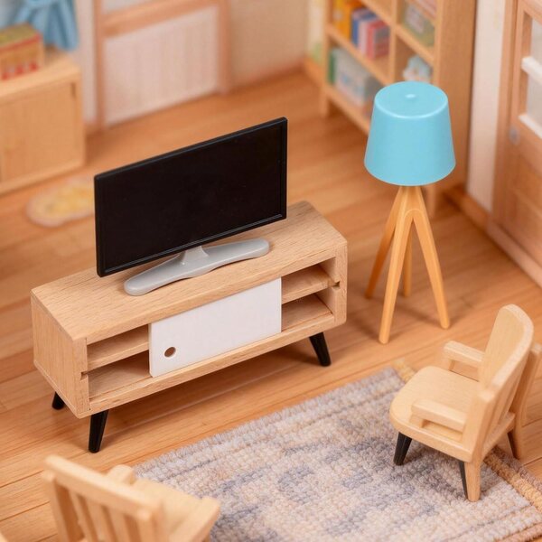 Sewroro Puppenhaus-Miniaturmöbelset: Fernseher, TV-Schrank und blaue Lampe