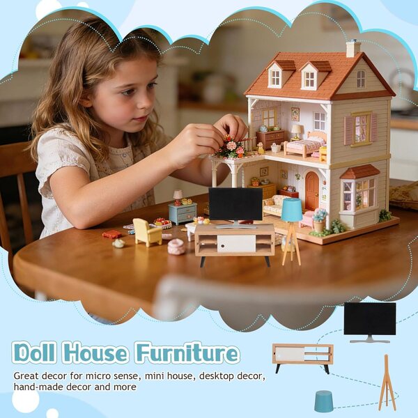 Sewroro Puppenhaus-Miniaturmöbelset: Fernseher, TV-Schrank und blaue Lampe