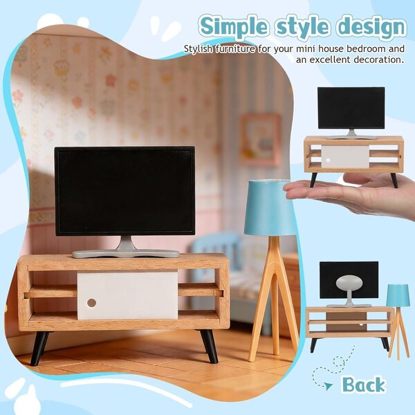 Sewroro Puppenhaus-Miniaturmöbelset: Fernseher, TV-Schrank und blaue Lampe