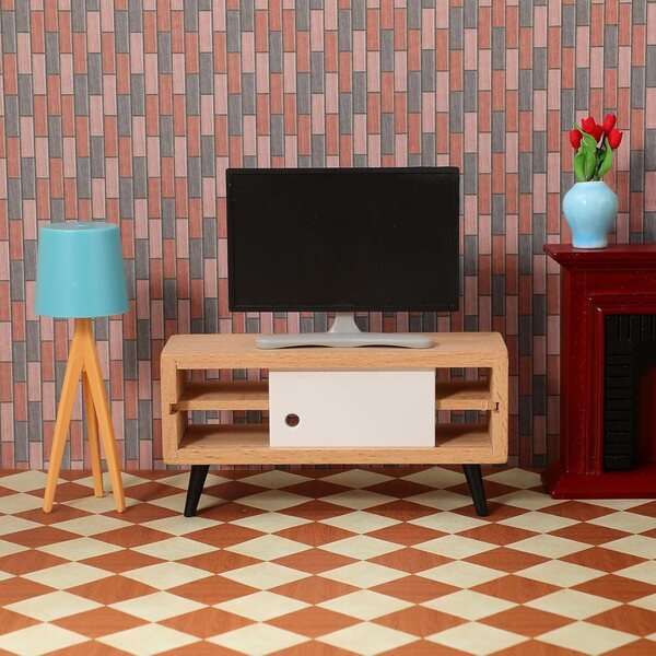 Sewroro Puppenhaus-Miniaturmöbelset: Fernseher, TV-Schrank und blaue Lampe
