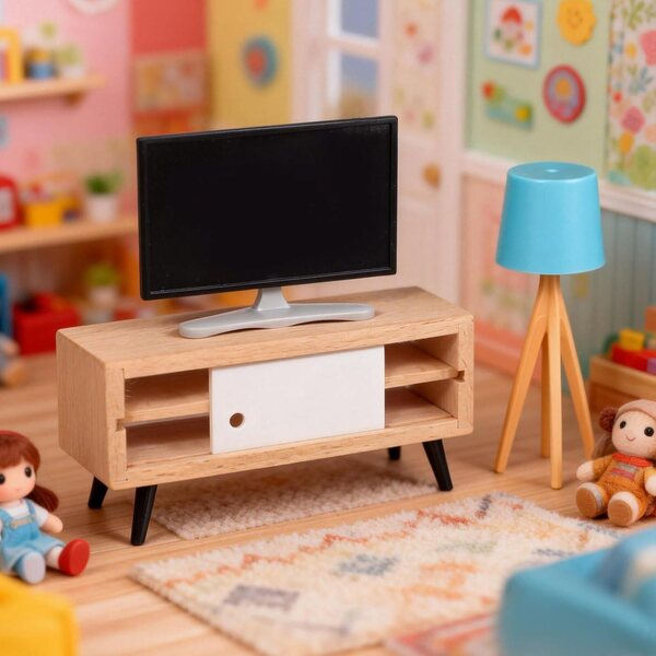 Sewroro Puppenhaus-Miniaturmöbelset: Fernseher, TV-Schrank und blaue Lampe