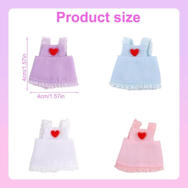 4pz Vestiti per Bambole 7,62 cm con Cuori, 4 Colori Moda per Esposizioni