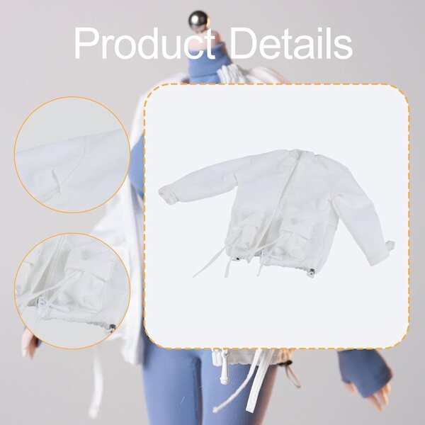 Giacca Bianca in Tessuto per Action Figure Femminile 1/6 con Cerniera - Look Realistico