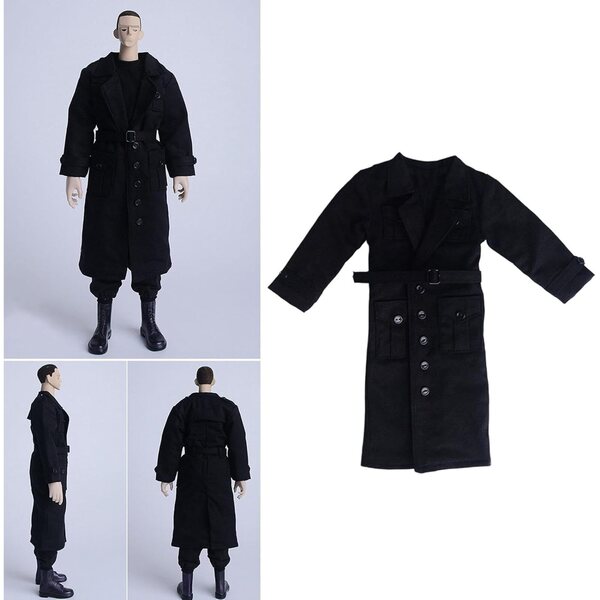 Giacca Trench Nera in Tessuto per Action Figure 1/6 da 12 Pollici - FewNvWa