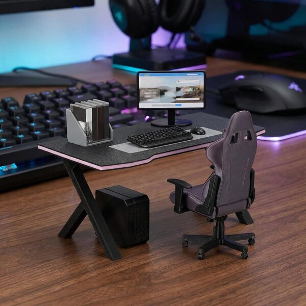 Didiseaon Miniatur-Gaming-Schreibtisch und Stuhl 1:12 Schwarz für Puppenhaus